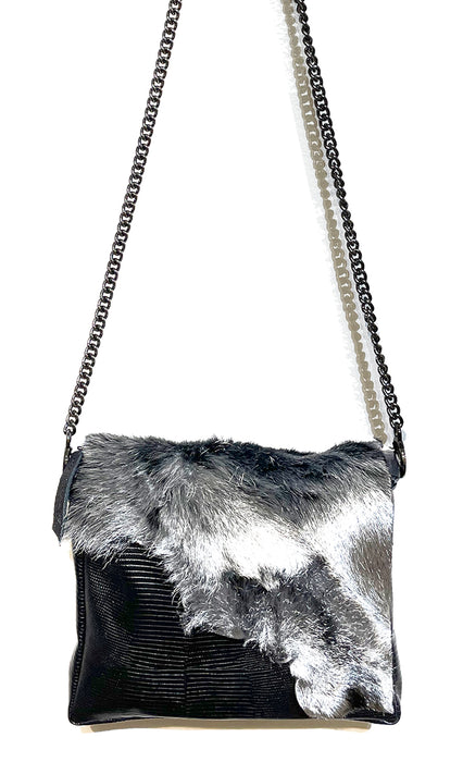 Emma Black Lizard w Silver Italian Fur