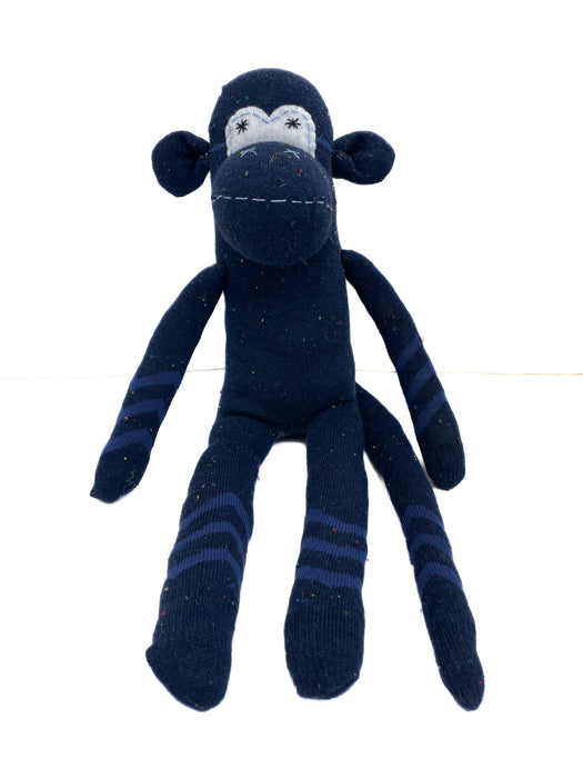 Sock Monkey Navy Speckles w Blue Chevron