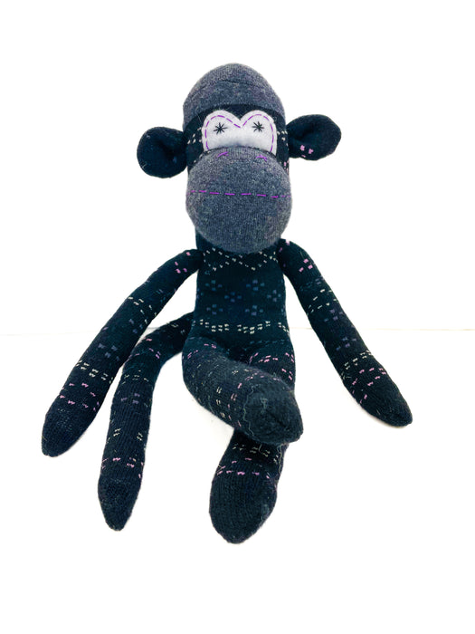 Sock Monkey Black w Lavender & Grey Speckles