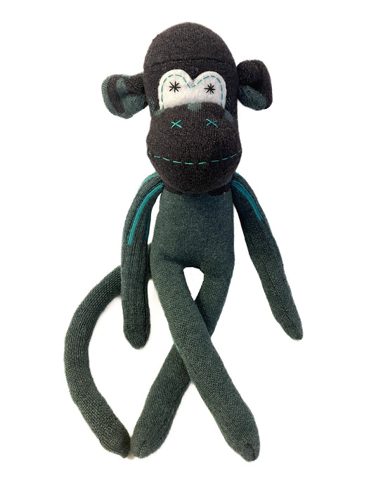 Sock Monkey Green w Blue Stripe