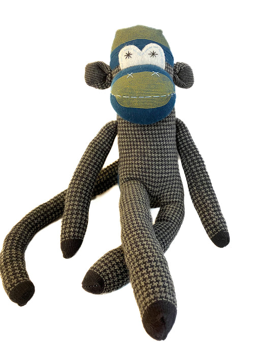 Sock Monkey Neutral Houndstooth Pattern